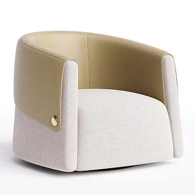 Modern Single Sofa With Light Beige Fabric And Tan Leather Armrests Featuring Metal Button 3d model