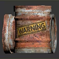 Rusty Metal Barrel With Warning Label And Open Lid Design