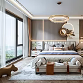Modern Bedroom Interior Design With Large Bed Chandelier Nightstands And Area Rug