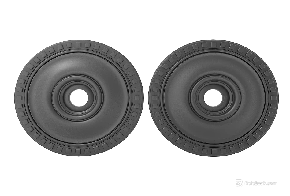 Pair of Black Circular Carved Decorative Elements With Intricate Edge Patterns 3d model 