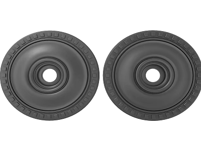 Pair of Black Circular Carved Decorative Elements With Intricate Edge Patterns 3d model