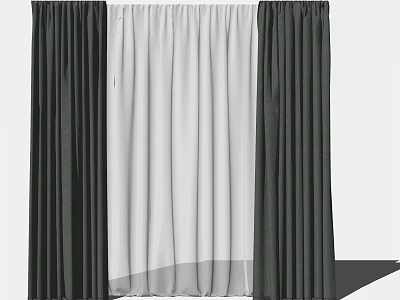 Double Layer Dark Curtains with Sheer White Panels for Window Decoration 3d model