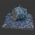 Natural Tree Stump Decor With Ivy Leaves Fallen Twigs And Wood Texture