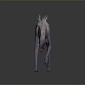 Game Movie Character Slim Spiky Creature With Sharp Teeth Open Mouth Standing Pose