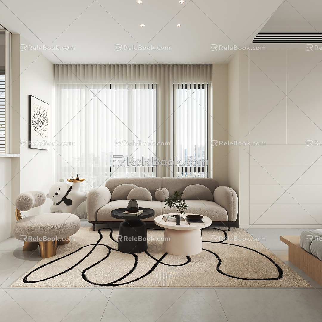 Cream Bachelor Apartment Modern Apartment 3d model