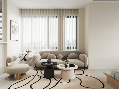 Cream Bachelor Apartment Modern Apartment model