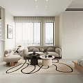 Modern Apartment Living Room With Beige Sofa Accent Chair Coffee Tables And Area Rug