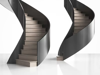 Modern Spiral Staircase With Metal Frame And Wooden Steps On Bright White Floor 3d model