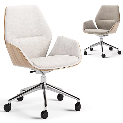 Modern Office Chair With Light Gray Fabric Wooden Armrests And Metal Base 3d model