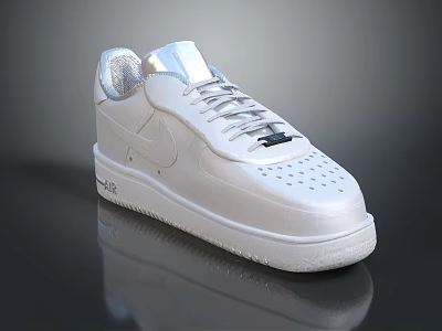 White Modern Sneakers With Perforated Toe Silver Accents Clean Design And Rubber Sole 3d model