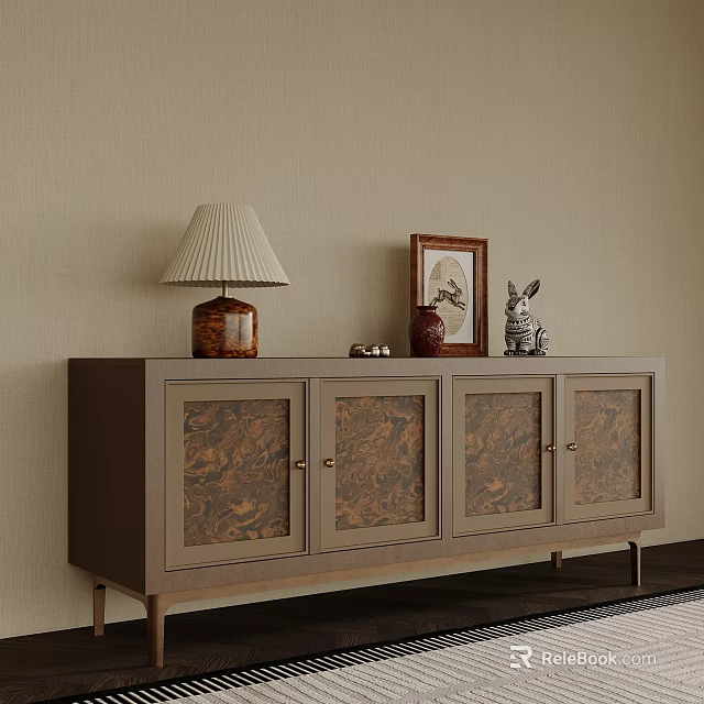 Elegant Retro Entryway Side Cabinet With Artistic Patterned Panels And Practical Storage Display Function 3d model 