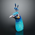 Peacock Head With Vibrant Blue Feathers And Colorful Crest On Dark Background