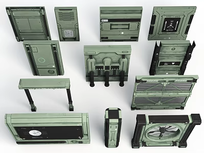 Cosmic Aerospace Mechanical Components With Various Green Structural Parts And Panels 3d model