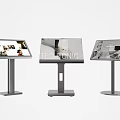 Three Modern Touchscreen Display Stands with Technic Branding and Content Screens 3d model