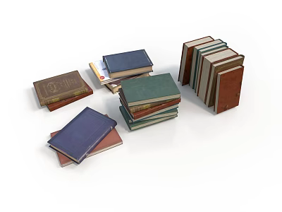 Contemporary Bookshelf Display With Stacked Assorted Books And Classic Covers 3d model