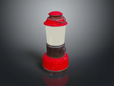 Vintage Red And Brown Decorative Lantern With Glass Shade And Metal Base Furniture Piece 3d model