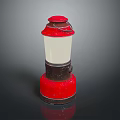 Vintage Red And Brown Decorative Lantern With Glass Shade And Metal Base Furniture Piece