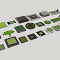 Various Tree Pits Designs with Square Round Shapes and Grass Covered Surfaces 3d model