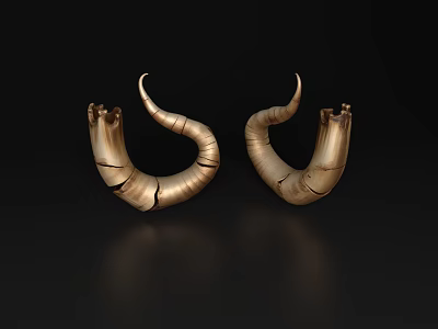 Golden Curved Ornament Decor Set With Textured Cracked Design On Black Background 3d model