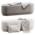 Gray Velvet Sofa Stool With Soft Cushion And Decorative Throw Blanket Design 3d model