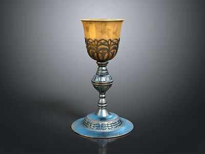 Elegant Metal Goblet With Golden Body Silver Base And Intricate Floral Carvings 3d model