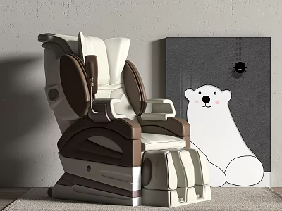 Modern White And Brown Massage Chair Next To Picture With Polar Bear And Spider 3d model