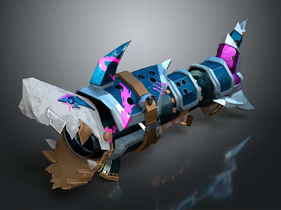 Unique Shark Themed Weapon Featuring Blue Pink Accents Metallic Frame And Spiked Details 3d model