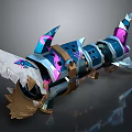 Unique Shark Themed Weapon Featuring Blue Pink Accents Metallic Frame And Spiked Details