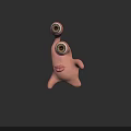 Pink Irregular Shaped Creature With Two Protruding Round Eyes Black Pupils Brown Irises And Lips