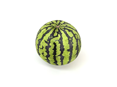 Juicy Ripe Watermelon With Round Shape And Green Black Stripes On White Background 3d model
