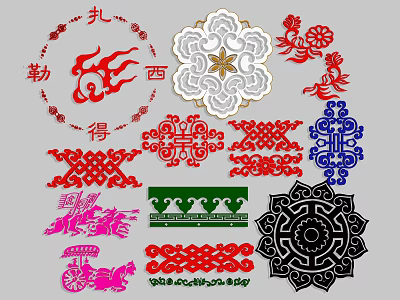 Traditional Chinese Paper cut Style Wall Decor with Dragon Cloud and Geometric Patterns 3d model