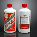 Two White Glass Moutai Liquor Bottles with Red Caps and Traditional Chinese Labels