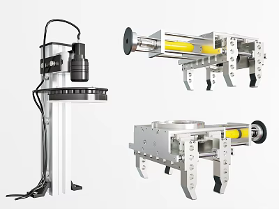 Precision Industrial Equipment With Metal Structure Yellow Components And Black Connecting Wires 3d model