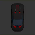 Sleek Black Sports Car With Red Accents Blue Windows Large Wheels And Rear Spoiler