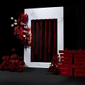 Red Themed Photo Spot With Chinese Double Happiness Symbol White Frame And Red Floral Arrangement