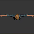 Blonde Woman In Plaid Shirt Blue Jeans Brown Boots With Arms Outstretched Against Gray Background