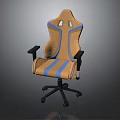 Ergonomic Gaming Chair With Orange Blue Striped Design Black Armrests And Wheeled Base