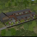 Traditional Guesthouse Building With Grey Roofs Lush Green Trees And Garden Pathway