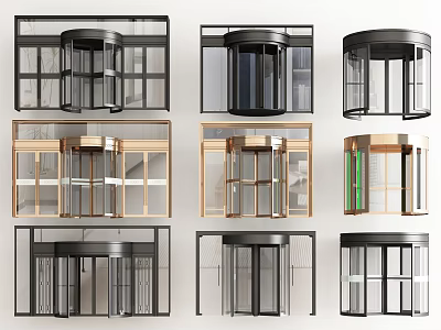 Various Modern Revolving Door Designs With Metal Frames And Glass Panels 3d model