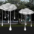 White Cloud Shaped Outdoor Decorative Installations With Water Drop Ornaments By Lakeside Trees 3d model