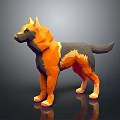 Low Poly Orange Black Dog Sculpture With 3D Art Design And Reflective Base