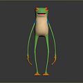3D Frog Character With Green Body White Belly Orange Eyes And Long Limbs