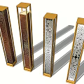 Modern Perforated Column Outdoor Lights With Stylish Gold Frames And Decorative Patterns 3d model