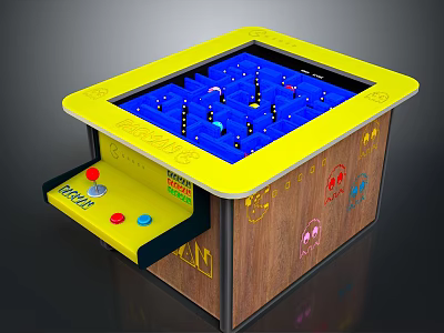 Kids Interactive Game Table With Yellow Border Blue Maze Area Wooden Cabinet And Control Buttons 3d model