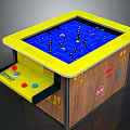 Kids Interactive Game Table With Yellow Border Blue Maze Area Wooden Cabinet And Control Buttons