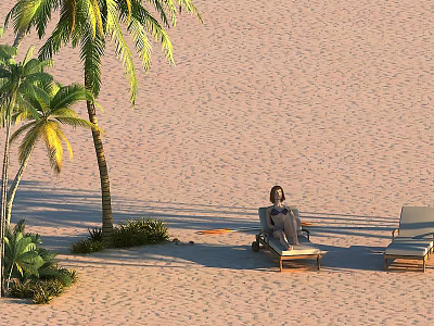 Beach Dusk Vacation Beauty Pool Tropical Tree 3d model