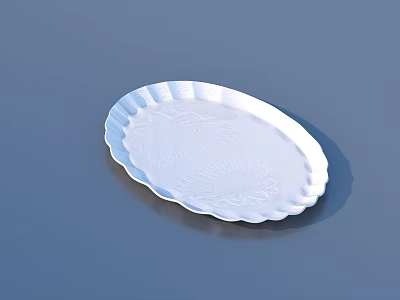 White Tableware Set With Oval Plates Scalloped Edges And Patterned Design 3d model