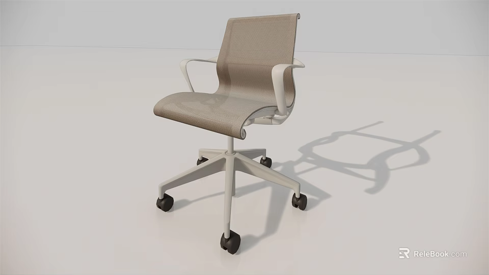 Modern Ergonomic Office Chair With Beige Fabric And Swivel Rolling Wheels 3d model 