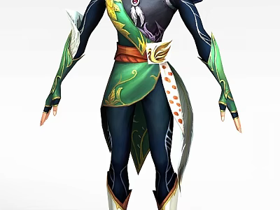 Green And Black Inflatable Model With Decorative Feathers And Orange Belt 3d model