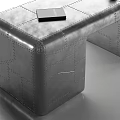 Modern Metallic Office Desk With Drawers Black Lamp Notebook And Small Box